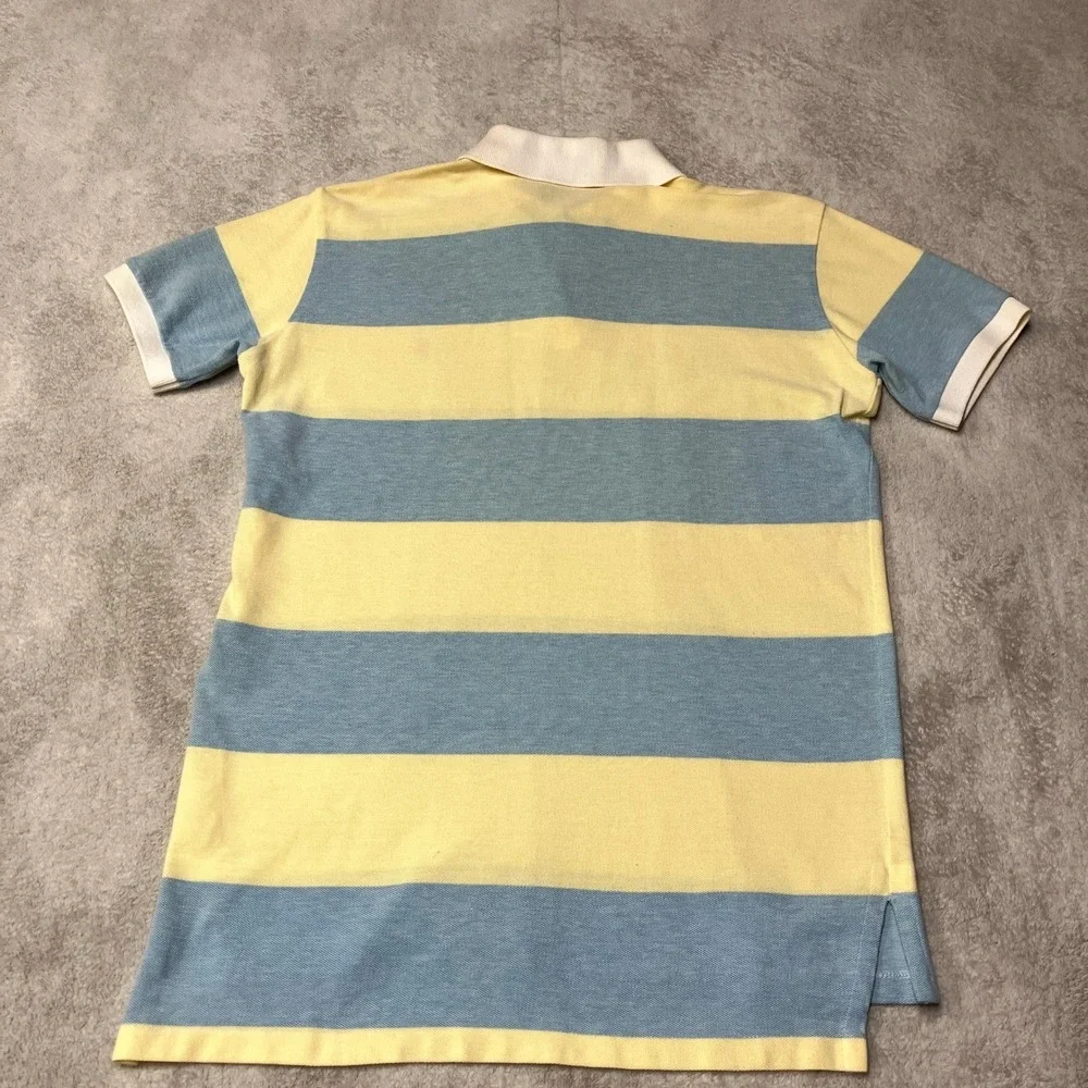 Vintage 80s Polo Ralph Lauren Pique Polo Shirt Yellow Blue Striped Mens Medium